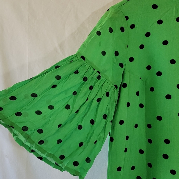 GANNI Green Black Polkadot Dainty Mid Shift Dress 34/XS Viscose Minimalist - Picture 6 of 12
